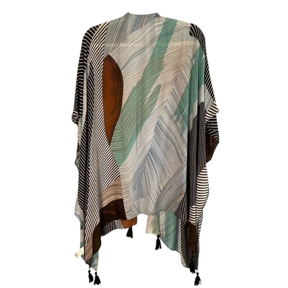 Moss Rose Colorful Geometric Pattern Kimono Wrap Size OS